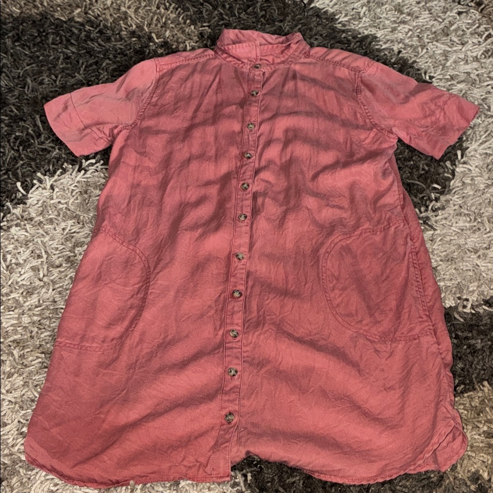 Lucky brand size large Casual Button-Front Short-Sleeve Shirt Dress side pockets